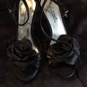 Black satin heels